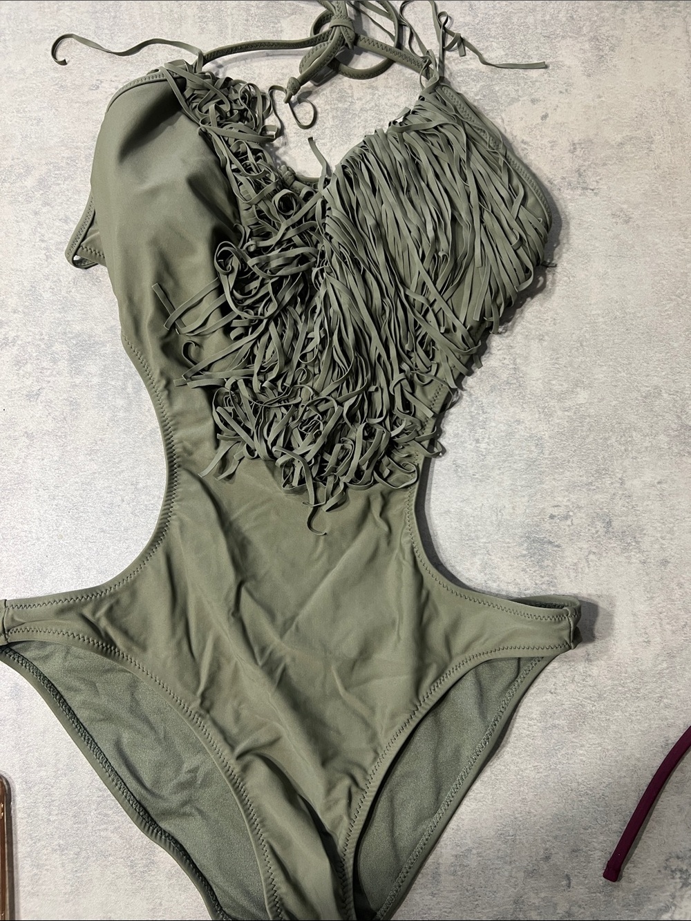 Urban Planet Olive Green Fringe One-Piece Swimsuit